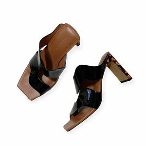JONATHAN SIMKHAI Alene Wave Patent Leather Sandals, Black, Size 36EU